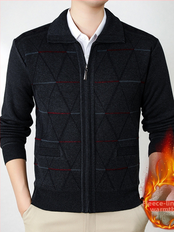 Fliisivoodiga kardigan vanematele meestele, talv 2024, 100% polüester, põhikootud stiil