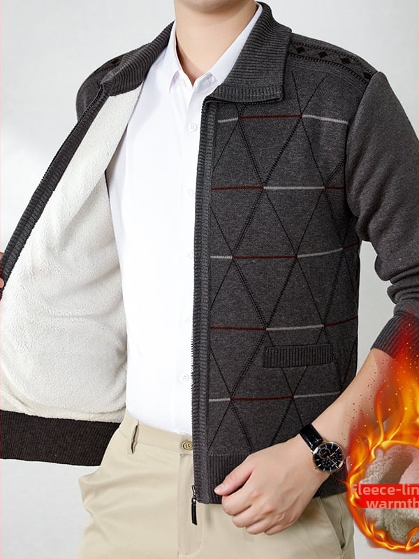 Fliisivoodiga kardigan vanematele meestele, talv 2024, 100% polüester, põhikootud stiil
