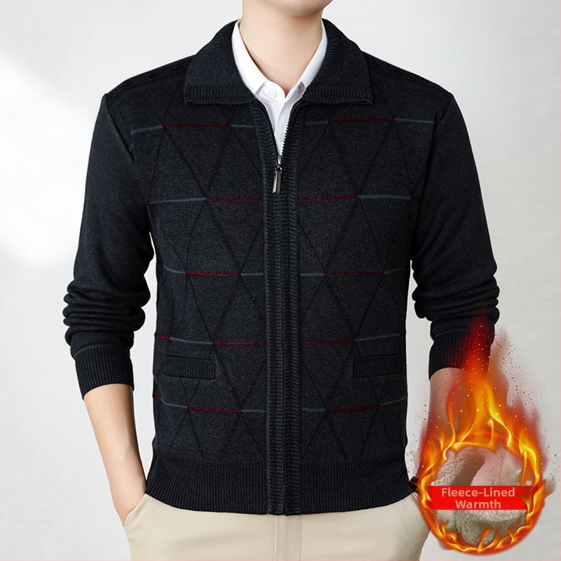 Fliisivoodiga kardigan vanematele meestele, talv 2024, 100% polüester, põhikootud stiil