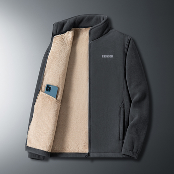 Vyrų fleece striukė rudens–žiemos sezonui, ilgomis rankovėmis, dvipusė fleece, PU audinys