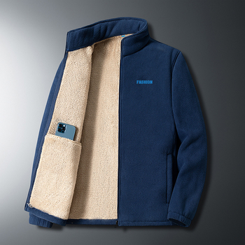 Vyrų fleece striukė rudens–žiemos sezonui, ilgomis rankovėmis, dvipusė fleece, PU audinys