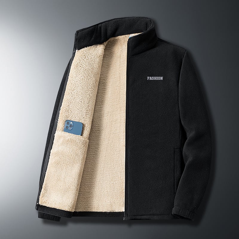 Meeste fleece-jakk sügis-talv, pikkade varrukatega, kahekülgne fleece, PU kangas