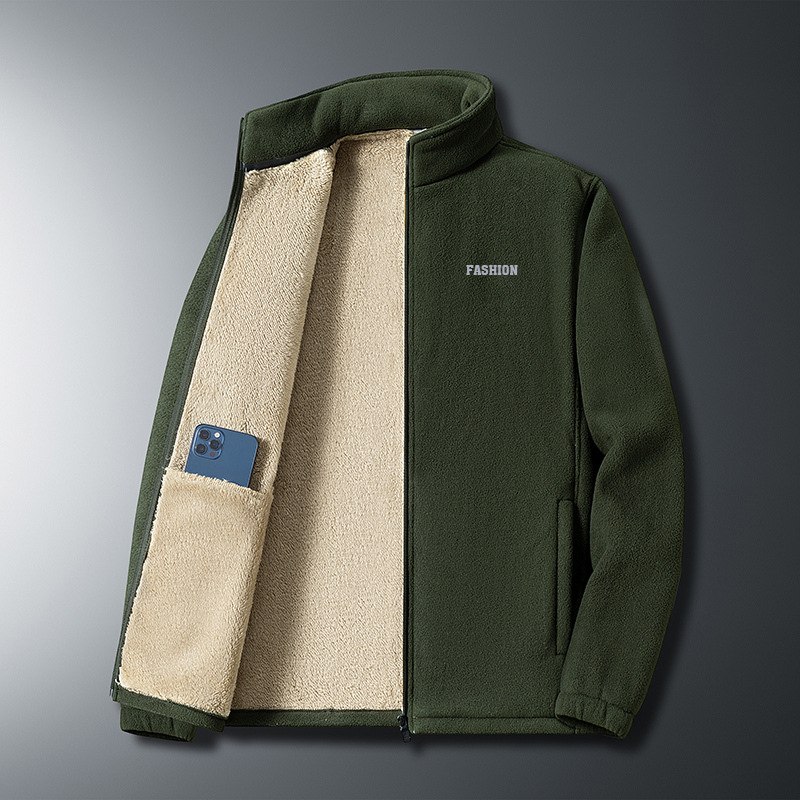 Vyrų fleece striukė rudens–žiemos sezonui, ilgomis rankovėmis, dvipusė fleece, PU audinys