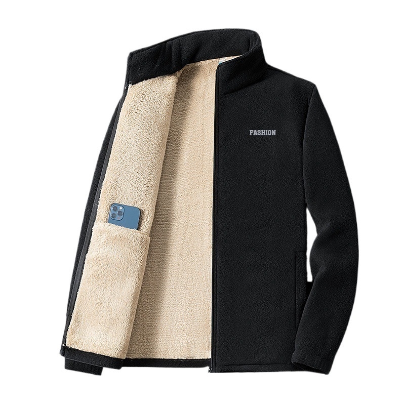 Vyrų fleece striukė rudens–žiemos sezonui, ilgomis rankovėmis, dvipusė fleece, PU audinys