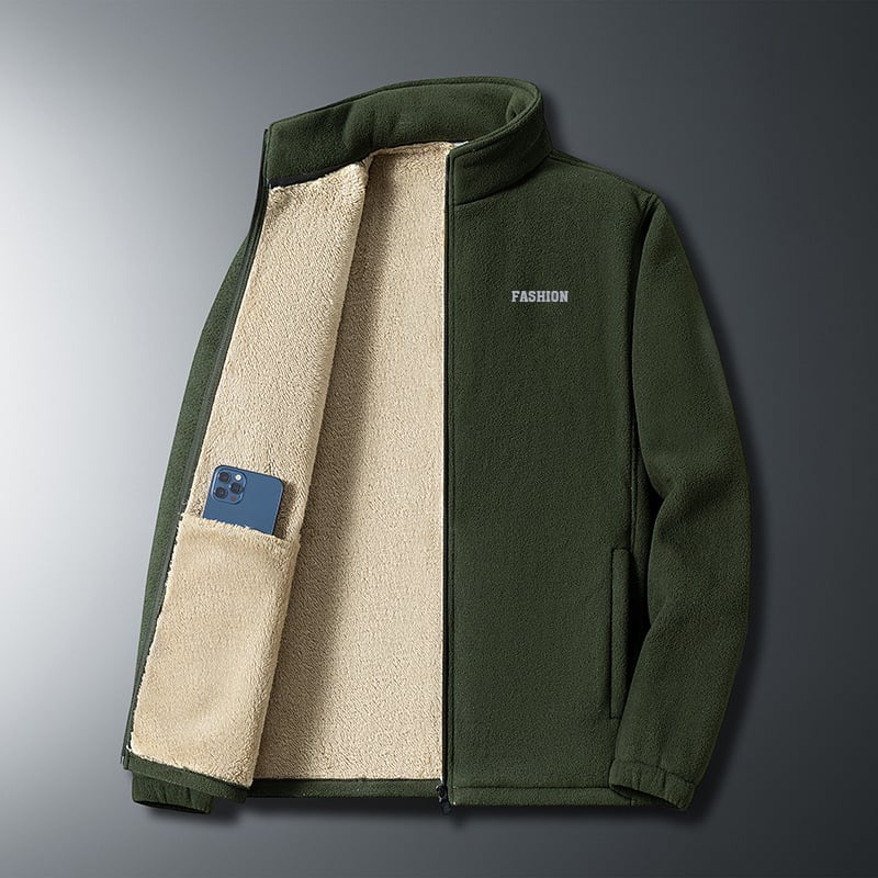 Vyrų fleece striukė rudens–žiemos sezonui, ilgomis rankovėmis, dvipusė fleece, PU audinys