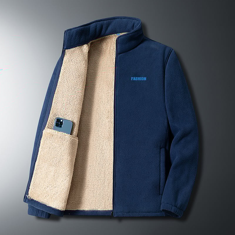 Vyrų fleece striukė rudens–žiemos sezonui, ilgomis rankovėmis, dvipusė fleece, PU audinys