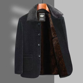 Muška zimska jakna od Chenille vune, podstavljena flisom, s kapuljačom i stojećim ovratnikom