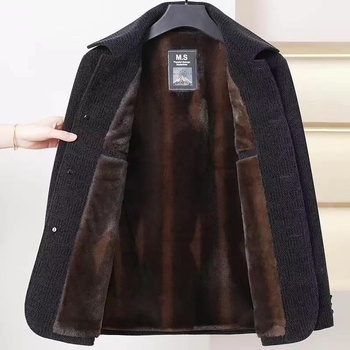 Muška zimska jakna od Chenille vune, podstavljena flisom, s kapuljačom i stojećim ovratnikom