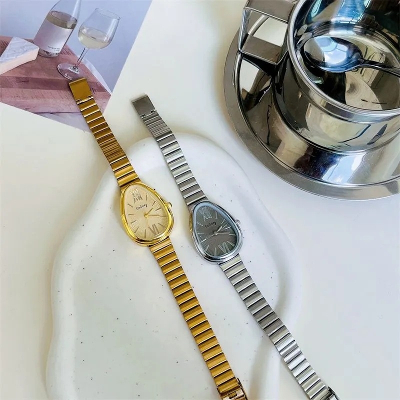Ženski sat od nehrđajućeg čelika s ovalnim brojčanikom, 33 mm, vodootporan do 30 m, elektronički mehanizam, Bamboo-Link narukvica