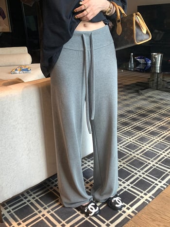 Дамски панталони с широки крачоли от вискоза, висока талия, дълги до пода, 95% вискоза, ежедневен стил японско/корейски, детайл с колаж