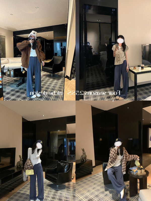 Дамски панталони с широки крачоли от вискоза, висока талия, дълги до пода, 95% вискоза, ежедневен стил японско/корейски, детайл с колаж