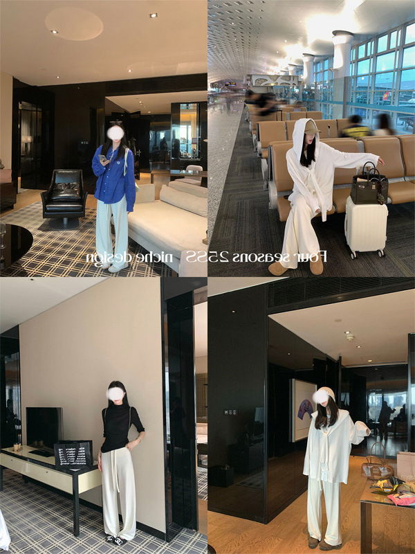 Дамски панталони с широки крачоли от вискоза, висока талия, дълги до пода, 95% вискоза, ежедневен стил японско/корейски, детайл с колаж