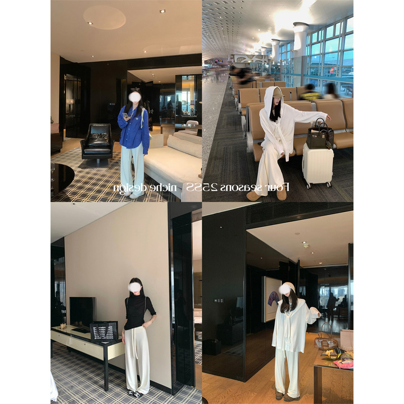 Дамски панталони с широки крачоли от вискоза, висока талия, дълги до пода, 95% вискоза, ежедневен стил японско/корейски, детайл с колаж