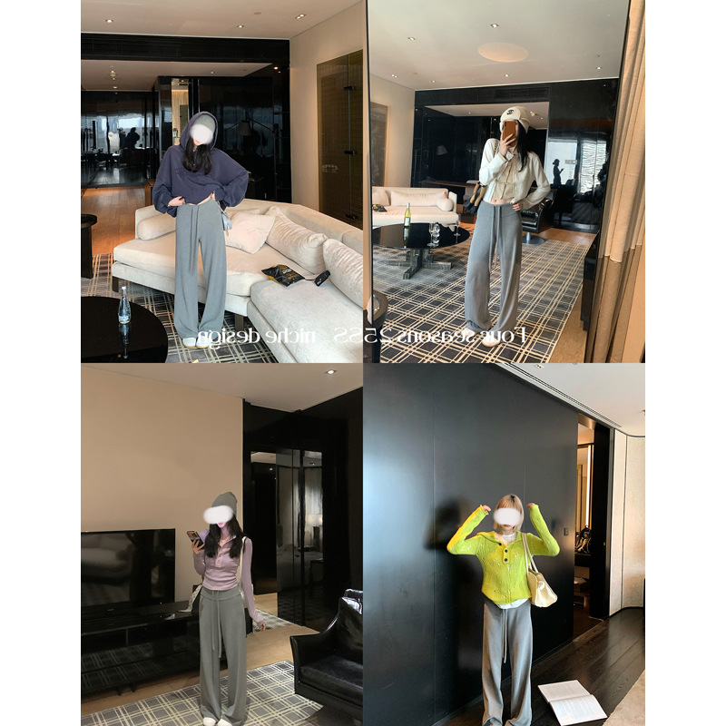 Дамски панталони с широки крачоли от вискоза, висока талия, дълги до пода, 95% вискоза, ежедневен стил японско/корейски, детайл с колаж