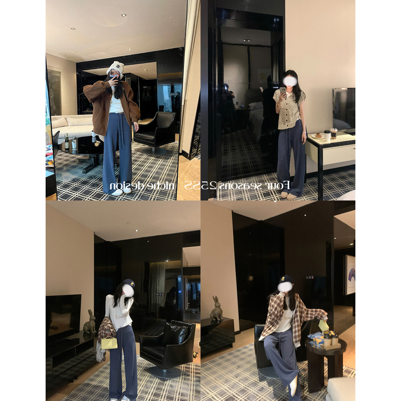 Дамски панталони с широки крачоли от вискоза, висока талия, дълги до пода, 95% вискоза, ежедневен стил японско/корейски, детайл с колаж