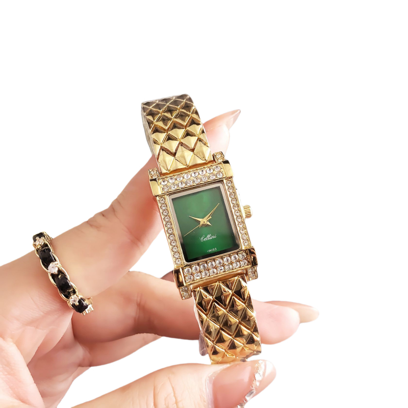 Ženski kvarcni sat s kvadratnim brojčanikom, dijamantni ukrasi, Miyota SL68, analogni, kalendar, luminescencija