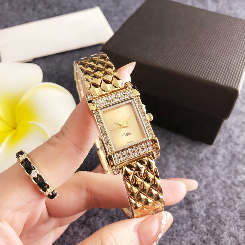 Ženski kvarcni sat s kvadratnim brojčanikom, dijamantni ukrasi, Miyota SL68, analogni, kalendar, luminescencija