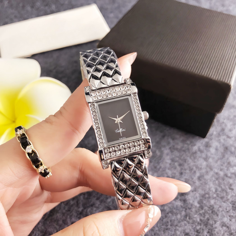 Ženski kvarcni sat s kvadratnim brojčanikom, dijamantni ukrasi, Miyota SL68, analogni, kalendar, luminescencija