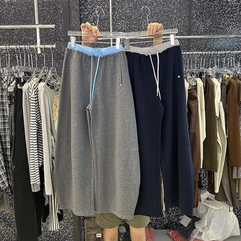 Ženske široke hlače s visokim strukom i vezicama, od vunenog i mješavine materijala, duge hlače, proljeće 2024, azijski stil spajanja.
