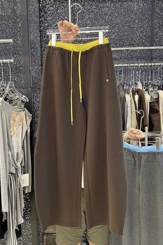 Ženske široke hlače s visokim strukom i vezicama, od vunenog i mješavine materijala, duge hlače, proljeće 2024, azijski stil spajanja.