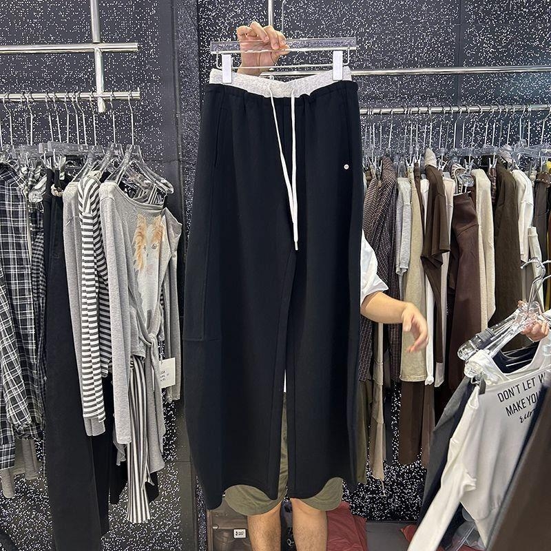 Ženske široke hlače s visokim strukom i vezicama, od vunenog i mješavine materijala, duge hlače, proljeće 2024, azijski stil spajanja.