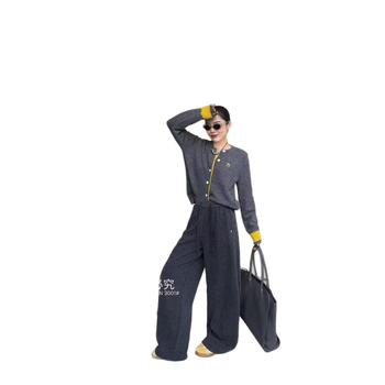 Ženske široke casual hlače, poliester 30-50%, visok pas, opušten kroj, japansko-korejski leisure stil, jesen 2025