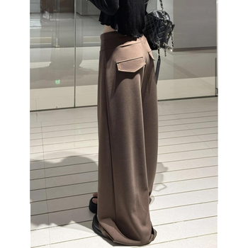 Ženske široke hlače s visokim strukom i fleece unutarnjom, mješavina poliestera i viskoze, za jesen-zimu