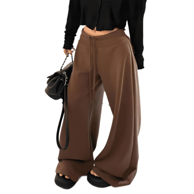 Ženske široke hlače s visokim strukom i fleece unutarnjom, mješavina poliestera i viskoze, za jesen-zimu