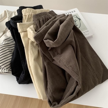 Ženske hlače od corduroya, japanskog stila, slobodna silueta, visok pas, dužina do gležnja, jesen 2024