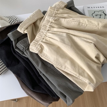 Ženske hlače od corduroya, japanskog stila, slobodna silueta, visok pas, dužina do gležnja, jesen 2024