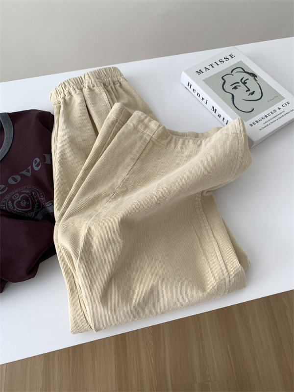 Ženske hlače od corduroya, japanskog stila, slobodna silueta, visok pas, dužina do gležnja, jesen 2024
