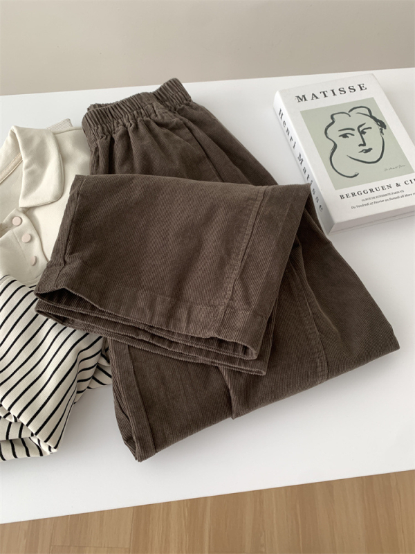 Ženske hlače od corduroya, japanskog stila, slobodna silueta, visok pas, dužina do gležnja, jesen 2024