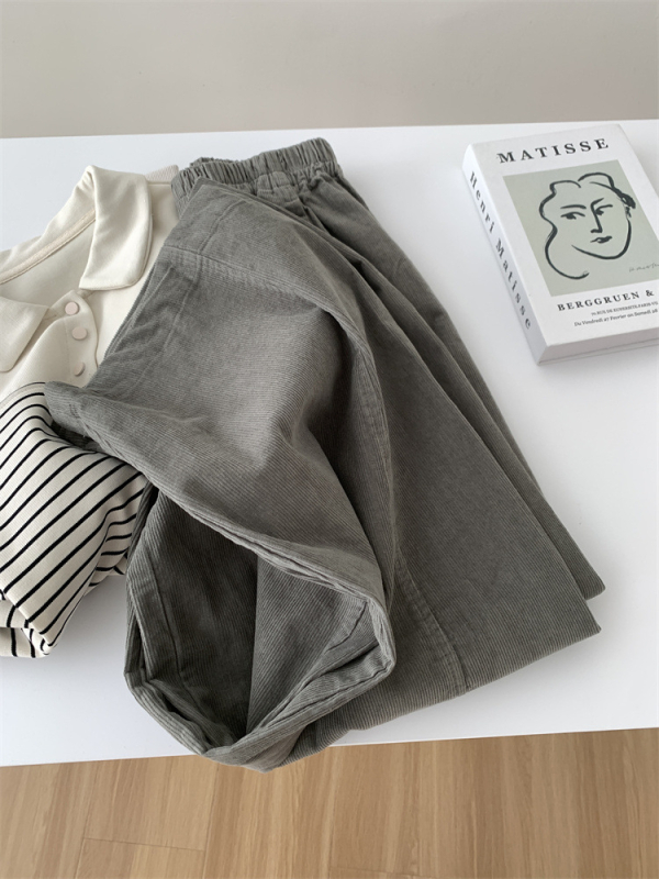 Ženske hlače od corduroya, japanskog stila, slobodna silueta, visok pas, dužina do gležnja, jesen 2024