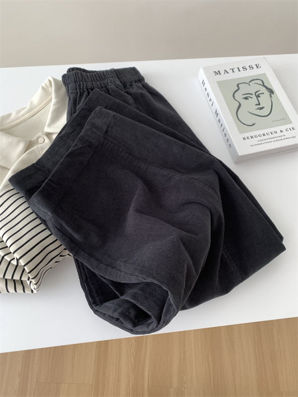 Ženske hlače od corduroya, japanskog stila, slobodna silueta, visok pas, dužina do gležnja, jesen 2024