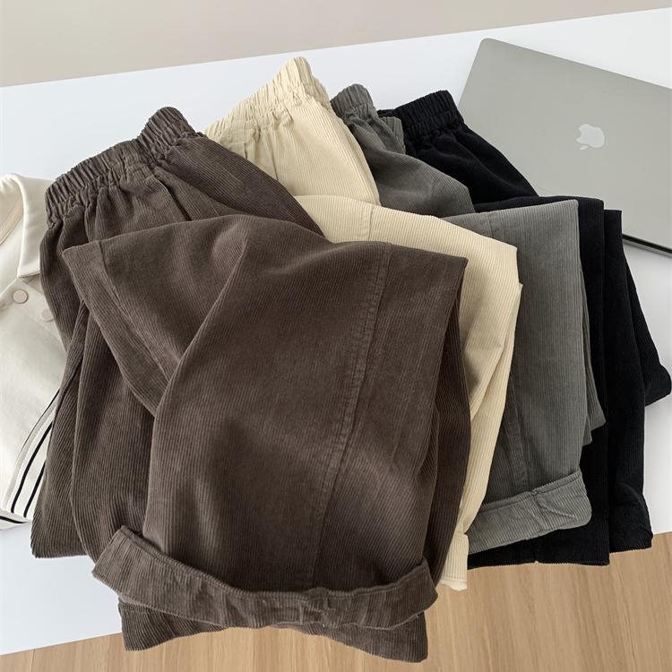 Ženske hlače od corduroya, japanskog stila, slobodna silueta, visok pas, dužina do gležnja, jesen 2024