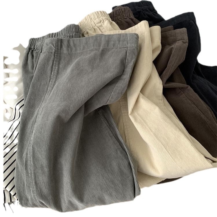 Ženske hlače od corduroya, japanskog stila, slobodna silueta, visok pas, dužina do gležnja, jesen 2024