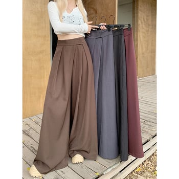 Ženske hlače s Velcro zatvaračem, široke nogavice, duljina do poda, poliester, jesen 2025, casual