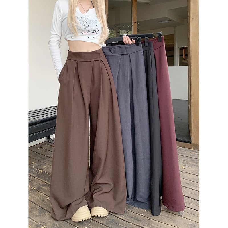 Ženske hlače s Velcro zatvaračem, široke nogavice, duljina do poda, poliester, jesen 2025, casual