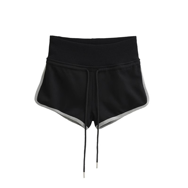 Ženske kratke hlače visokog struka, color-block dizajn, Capri dužina, poliester-spandeks mješavina