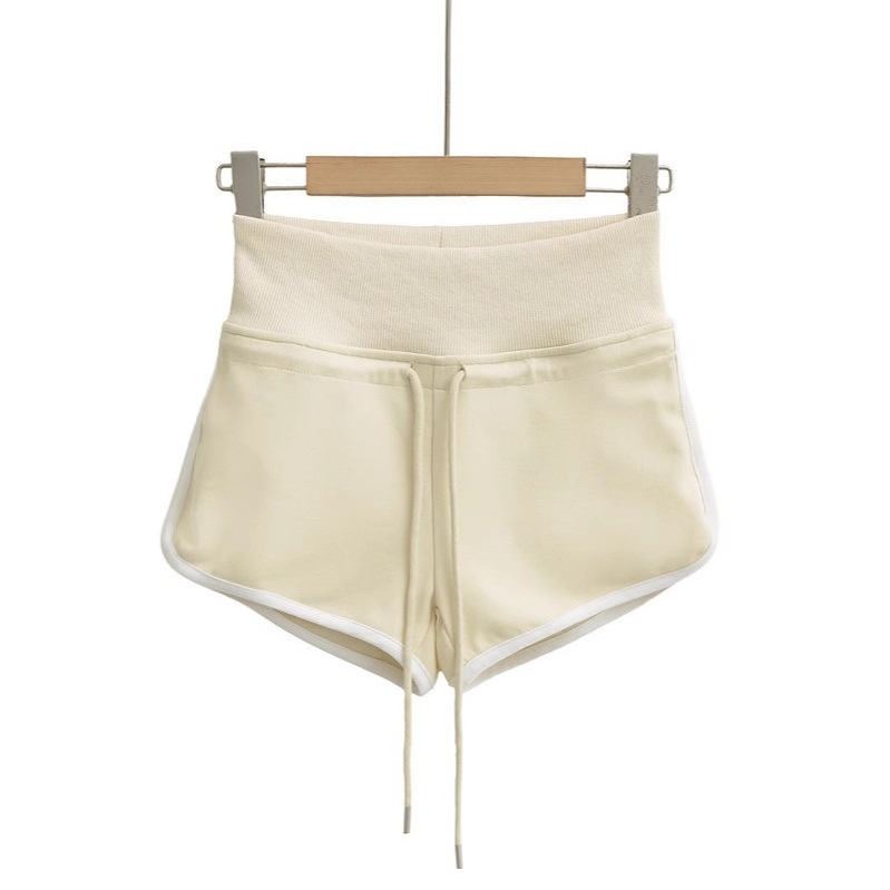 Ženske kratke hlače visokog struka, color-block dizajn, Capri dužina, poliester-spandeks mješavina