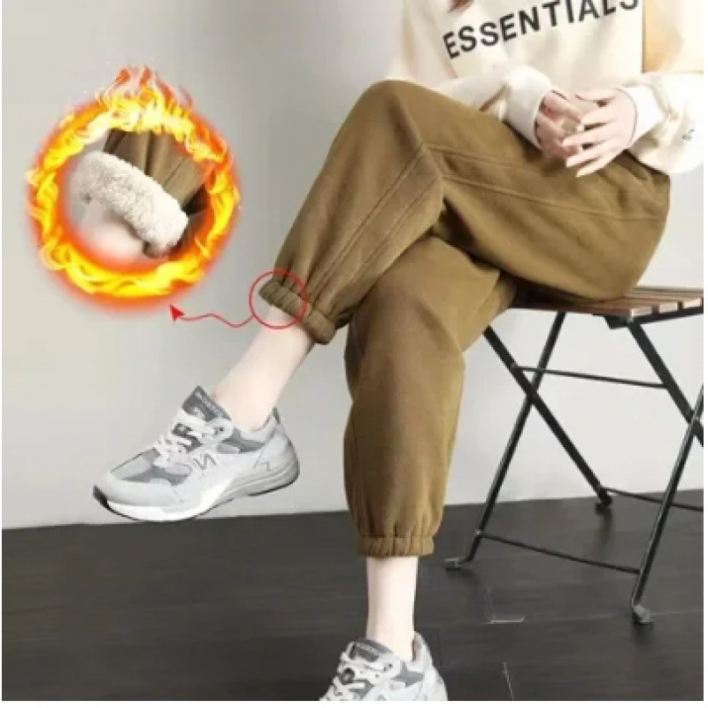 Ženske hlače za trening s fleece podstavom, visokim strukom, debeli, gradski stil, zimska sezona 2025 (Visok struk, Debeli, Zimska sezona 2025, Gradski stil)