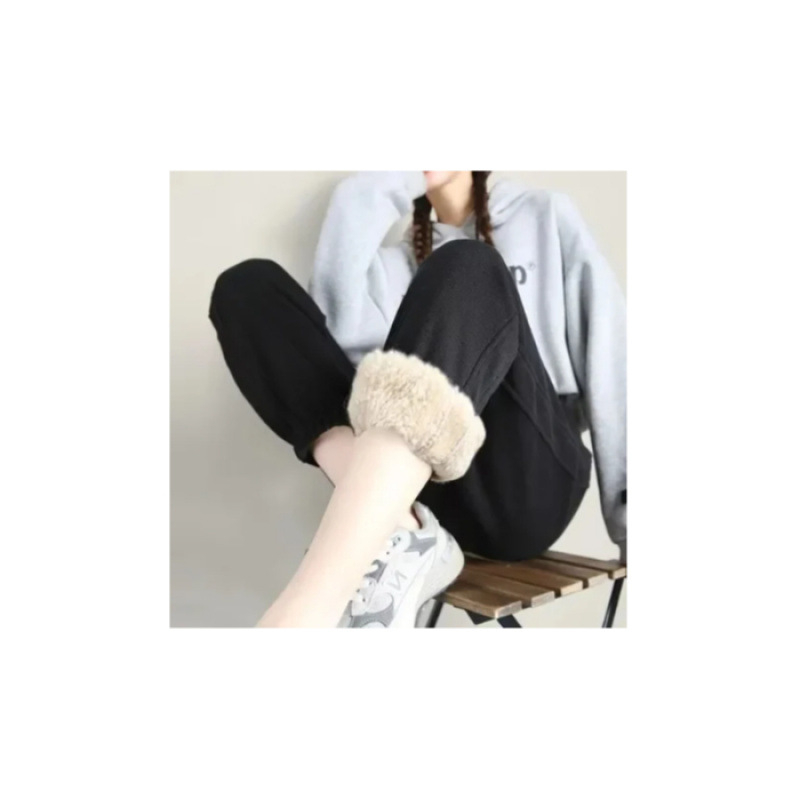 Ženske hlače za trening s fleece podstavom, visokim strukom, debeli, gradski stil, zimska sezona 2025 (Visok struk, Debeli, Zimska sezona 2025, Gradski stil)