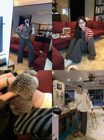Ženske zimske velur hlače s prugama, širokog kroja, podstavljene, korejski dizajn, casual stil
