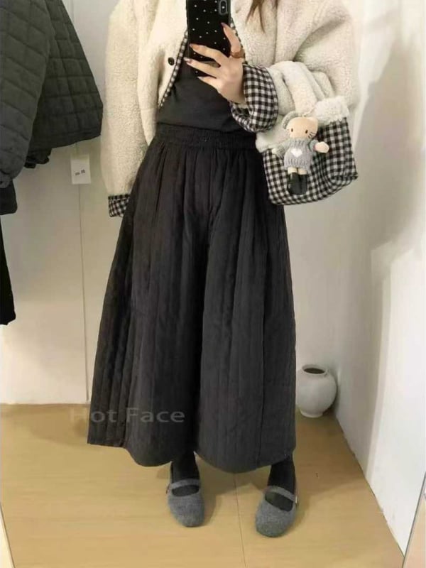 Corduroy pamut nadrág, széles szabású, magas derék, steppelt, 9/10 hossz, téli 2025