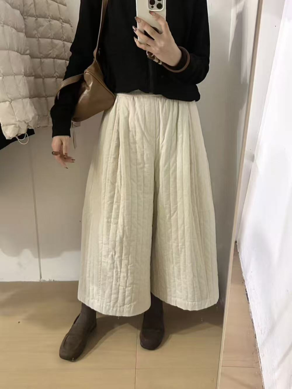 Corduroy pamut nadrág, széles szabású, magas derék, steppelt, 9/10 hossz, téli 2025