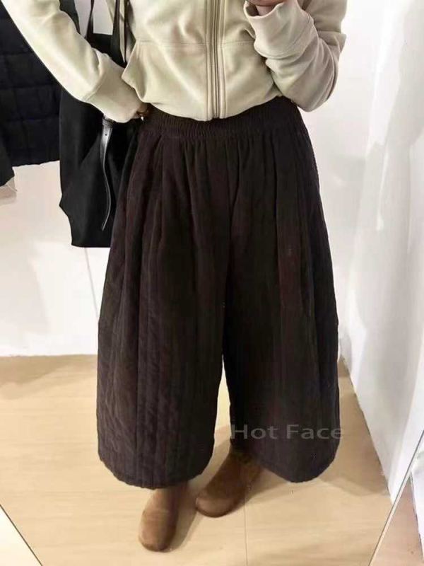 Corduroy pamut nadrág, széles szabású, magas derék, steppelt, 9/10 hossz, téli 2025