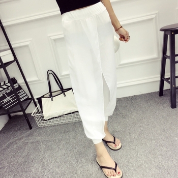 Harém hlače u korejskom stilu sa chiffon pojasom, skraćena duljina, Milk Silk poliester