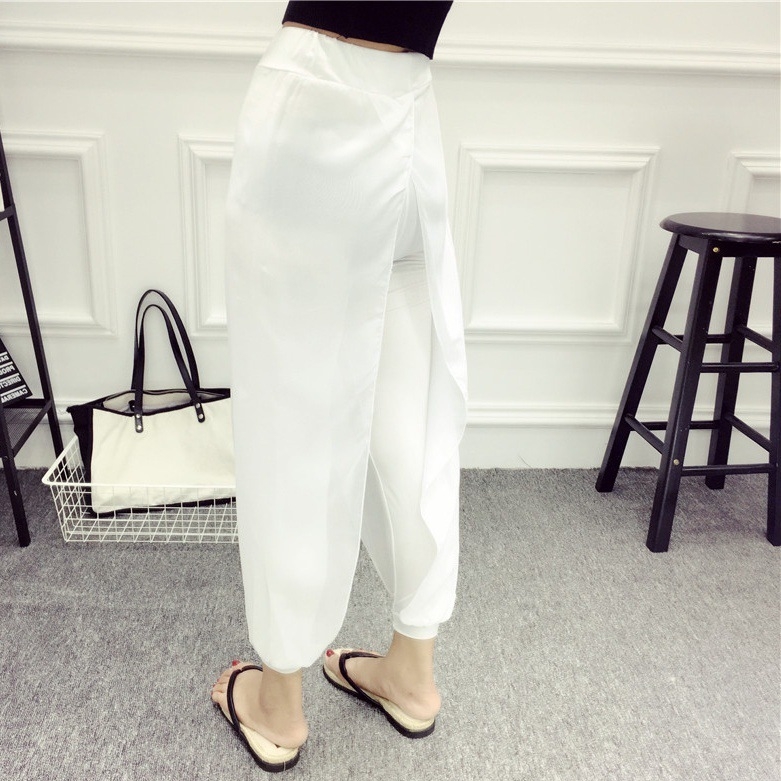 Harém hlače u korejskom stilu sa chiffon pojasom, skraćena duljina, Milk Silk poliester