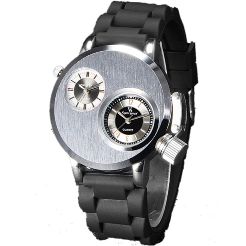 Kvarcni sat s dvostrukim mehanizmom, vrijeme svijeta, brojčani prikaz, silikon narukvica, metalno kućište.