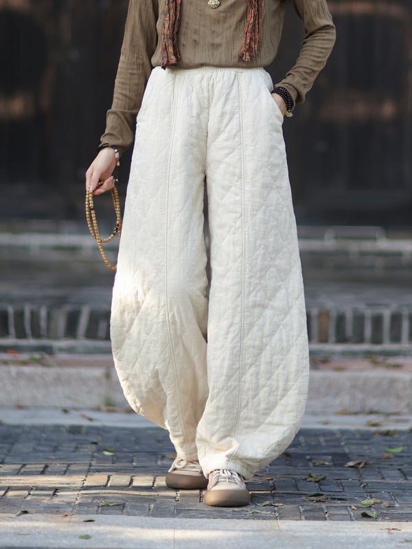 Ramie szövetes pamutnadrág, lazán szabott, gyémántvarrásos quilt, vastag, meleg, 2025 tél